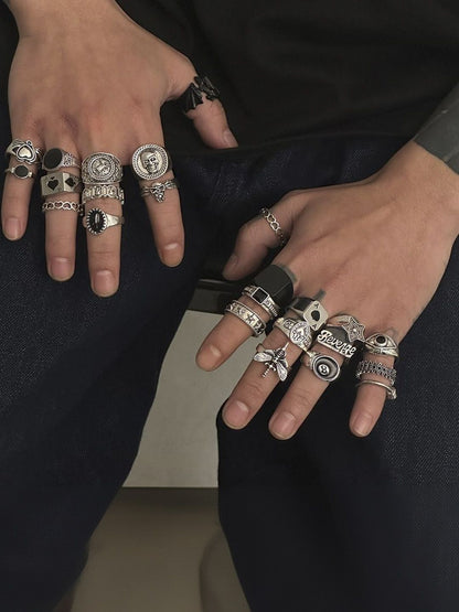 Men Set Of 24 Silver-Plated Stone-Studded Finger Ring