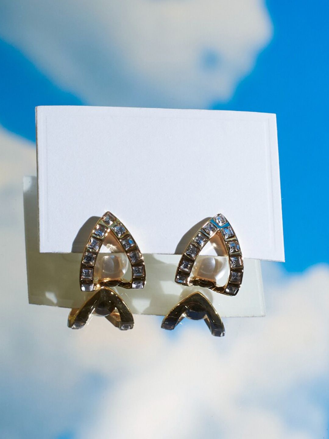 SALTY Gold-Plated Artificial Stones-Studded Contemporary Studs Earrings