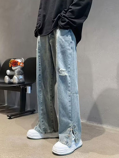 Men Straight Fit Mid-Rise Low Distress Light Fade Jeans