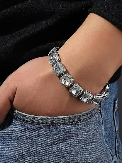 SALTY Men Stainless Steel Clavicle Diamond-Studded Necklace and Bracelet Set