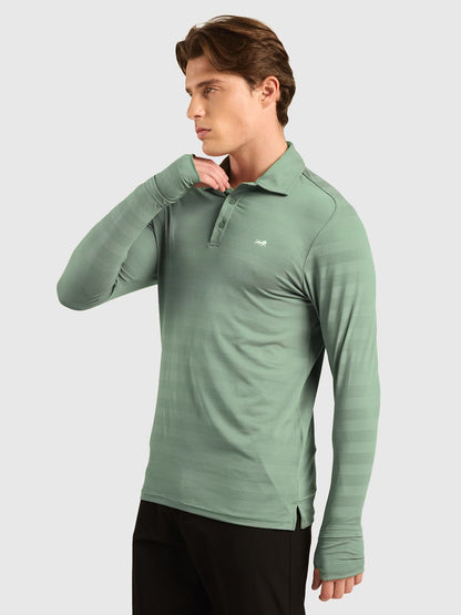 Men Striped Full Sleeves Polo Collar T-shirt