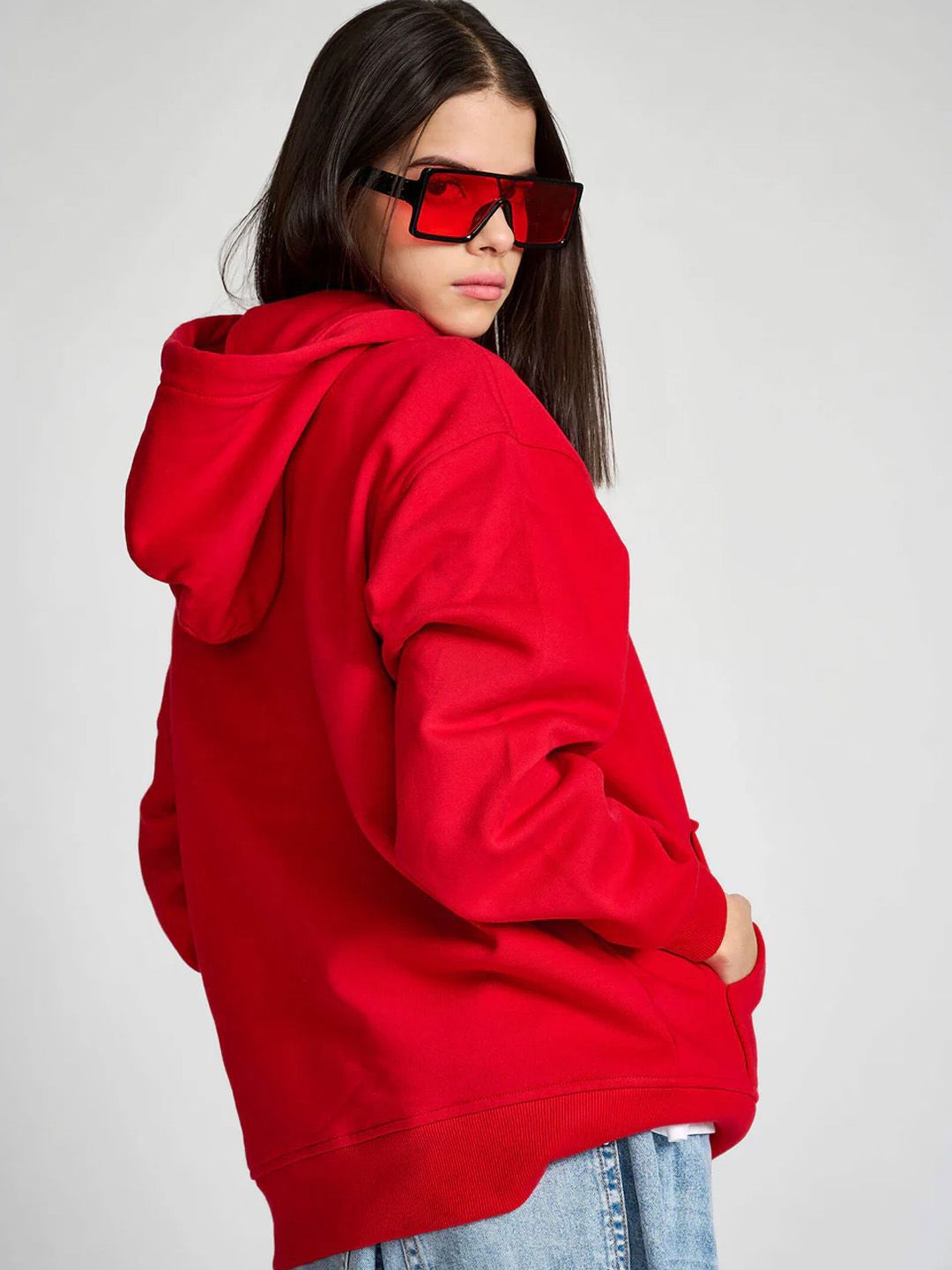 Signature Women Red Oversized Heavyweight Hoodie Sweatshirt
