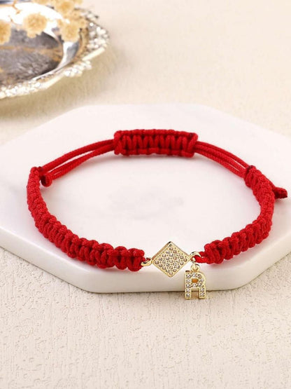 SALTY Women Stainless Steel Stone Studded Alphabet J Wraparound Thread Bracelet