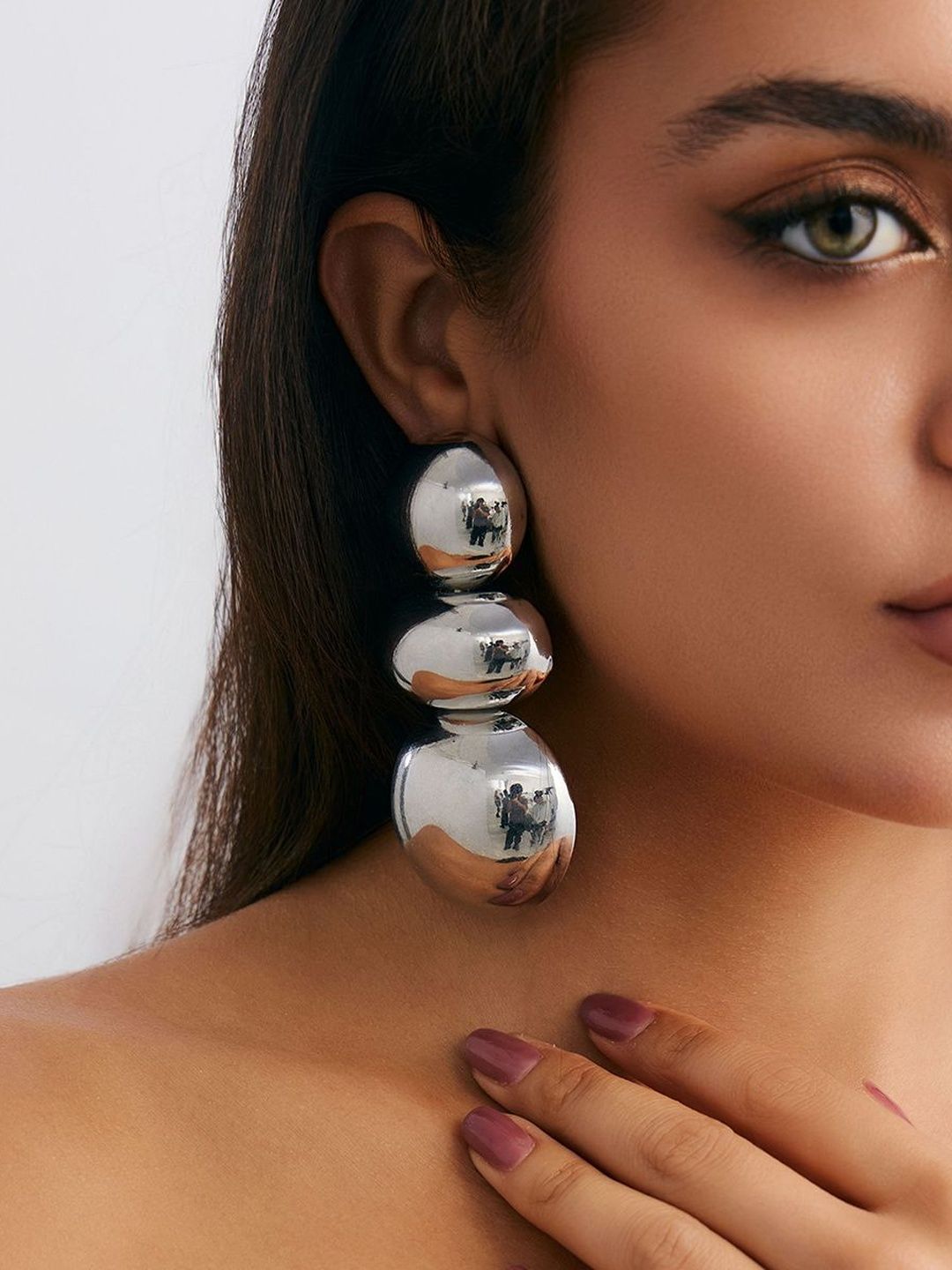 Oval Silver-Plated Drop Earrings