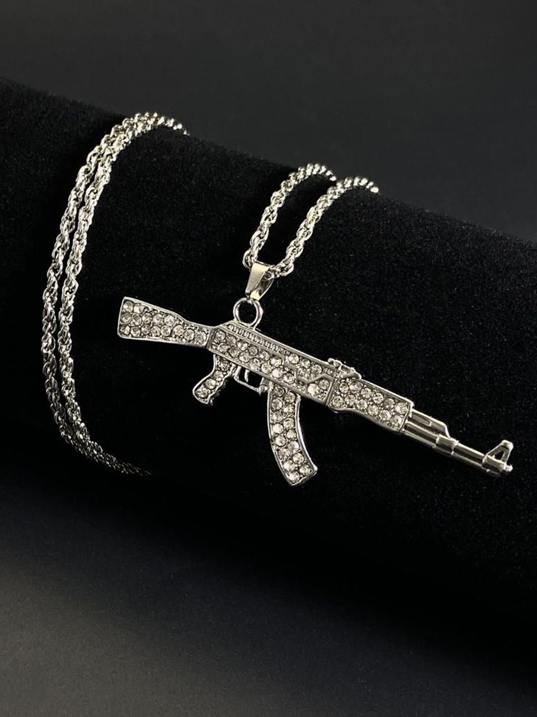 SALTY Stainless Steel Artificial Stones Studded Pendant with Chain