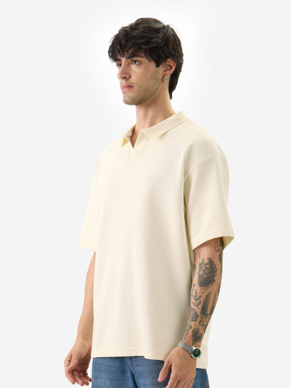 Oversized Solid Off White Polos T-Shirt