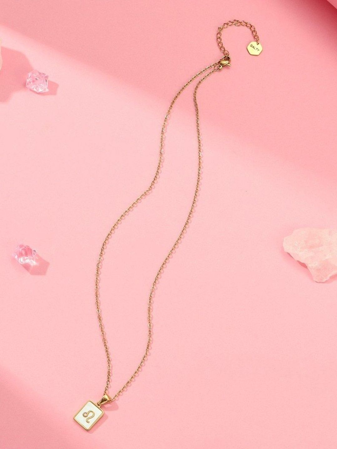 SALTY Gold & White Sign of the Stars Zodiac Leo Pendant With Chain