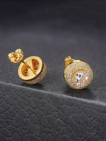SALTY Men Stainless Steel Stones Studded Circular Studs Earrings