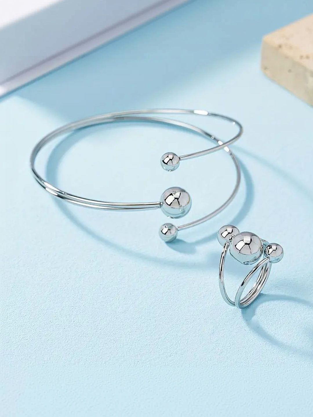 Silver-Plated Beaded Studded Jewellery Set
