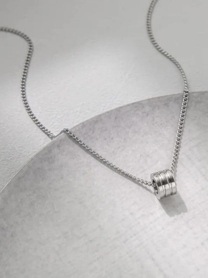 SALTY Men Stainless Steel Silver-Plated Circular Pendants with Chains