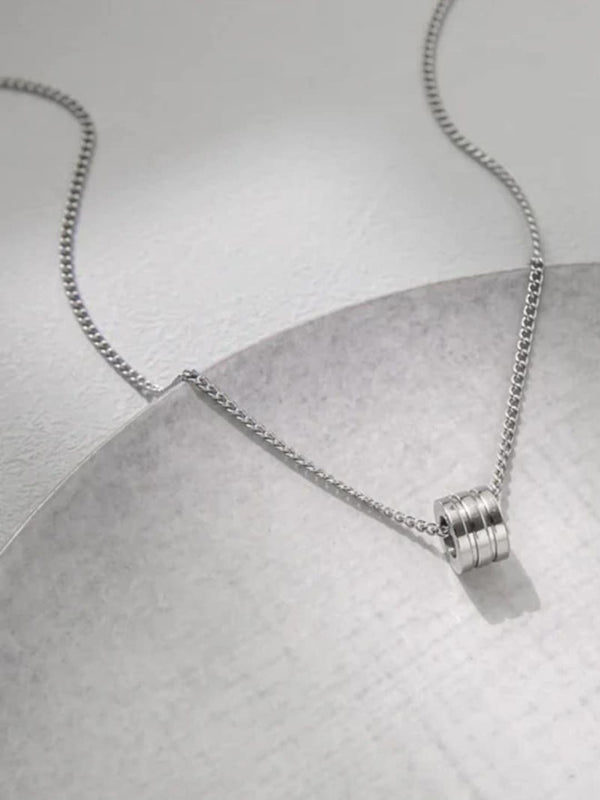 SALTY Men Stainless Steel Silver-Plated Circular Pendants with Chains
