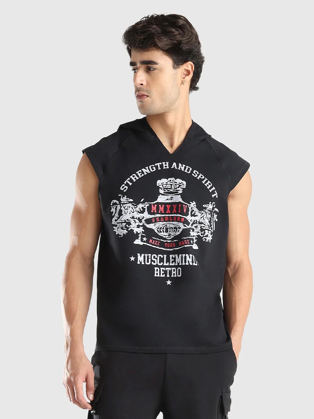 Men X-Dry Soft Typography Printed Hooded T-shirt