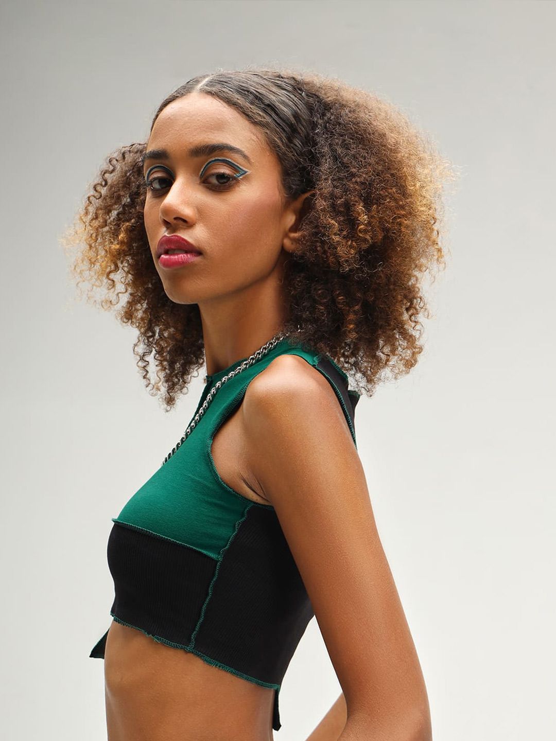 Cyprus Dark Green Patchwork Crop Top