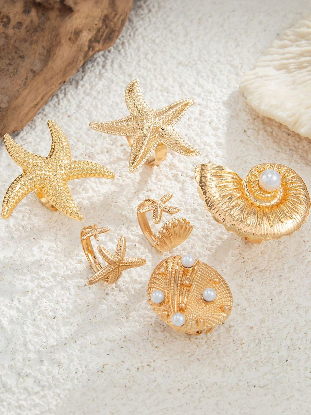 Women Set Of 6 Gold-Plated Finger Rings