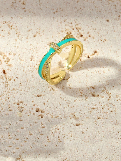 SALTY Stone Studded & Enameled Ocean Knot Finger Ring