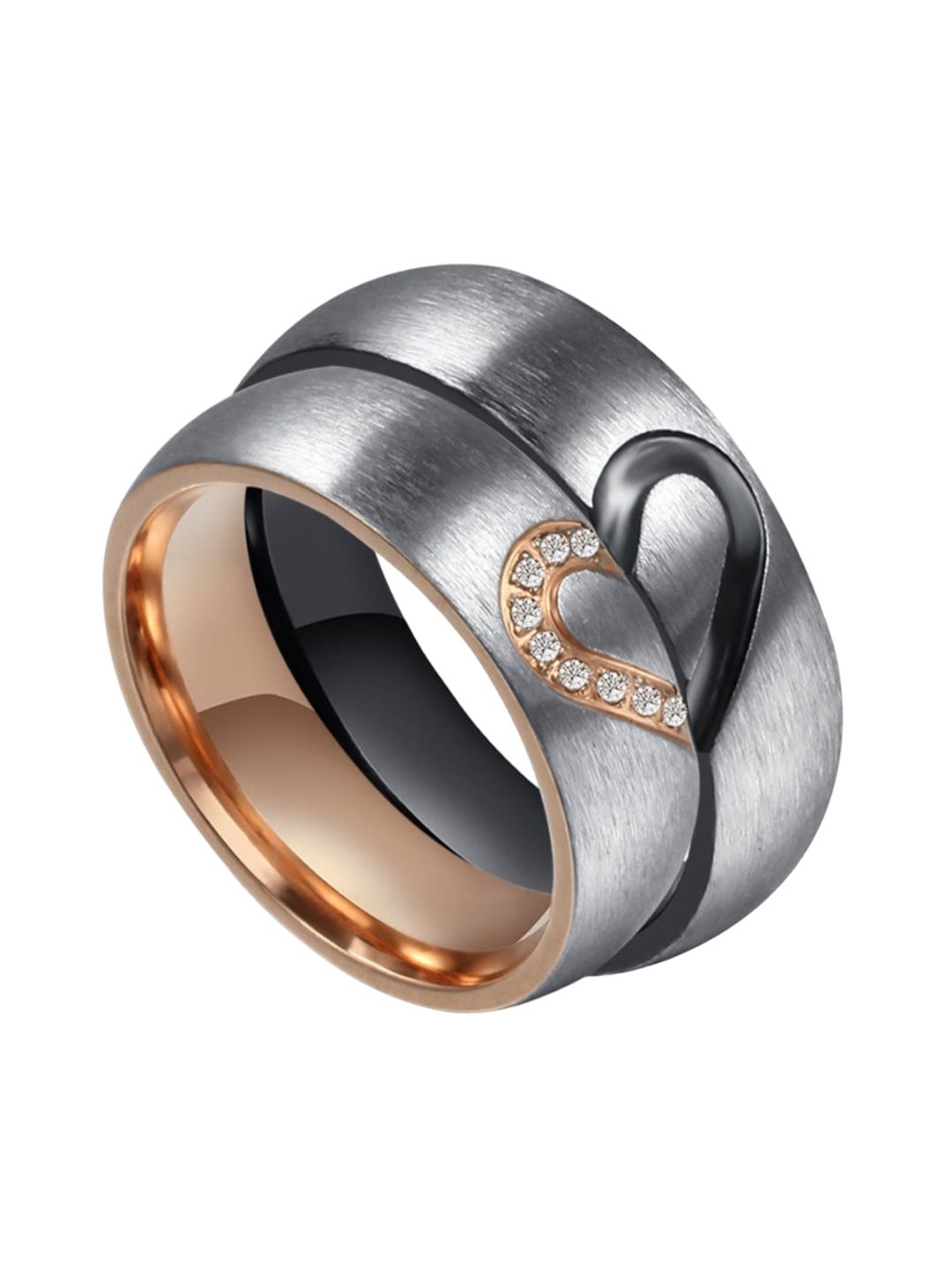 SALTY Unisex Set Of 2 Stainless Steel Heart-To-Heart Couple Finger Rings