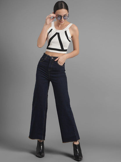 Women Navy Blue Flared High-Rise Clean Look Jeans