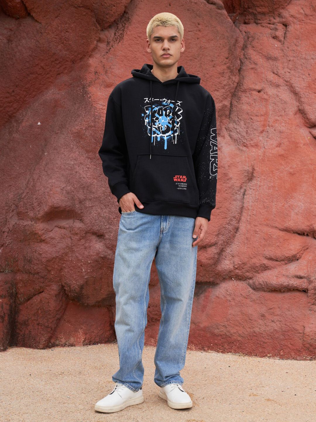 Typography Printed Hooded Cotton Pullover
