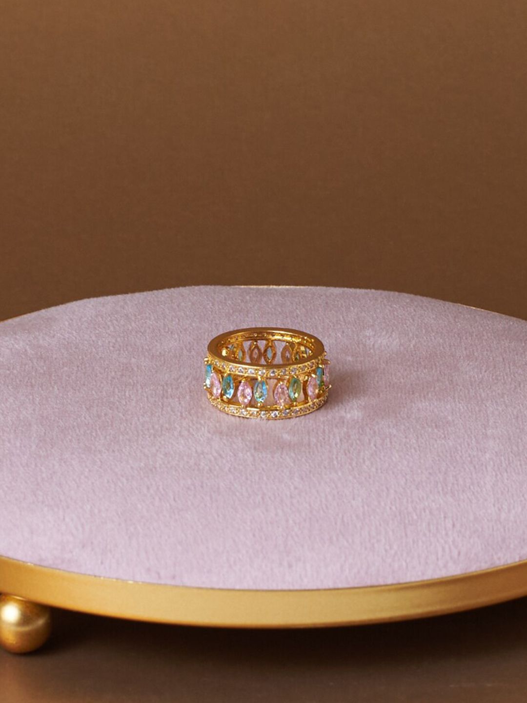 SALTY Set of 2 Gold-Plated Crystals-Studded Baguette Ring