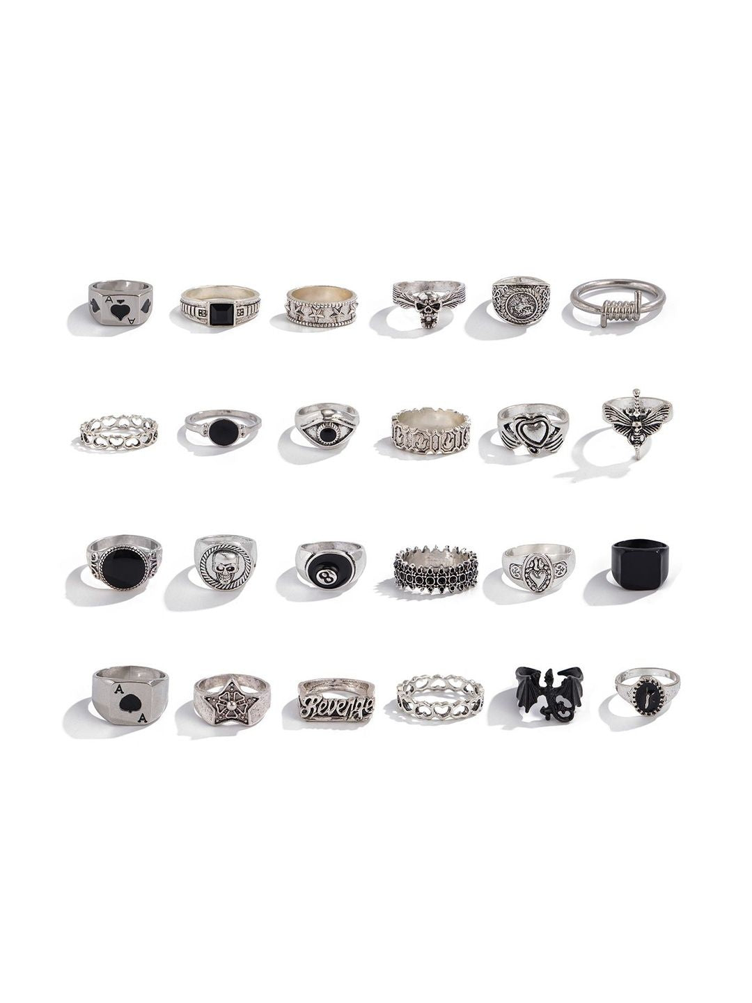 Men Set Of 24 Silver-Plated Stone-Studded Finger Ring