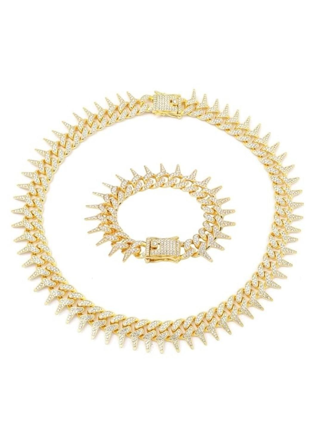 SALTY Men Stainless Steel Stone Studded Necklace With Bracelet Set