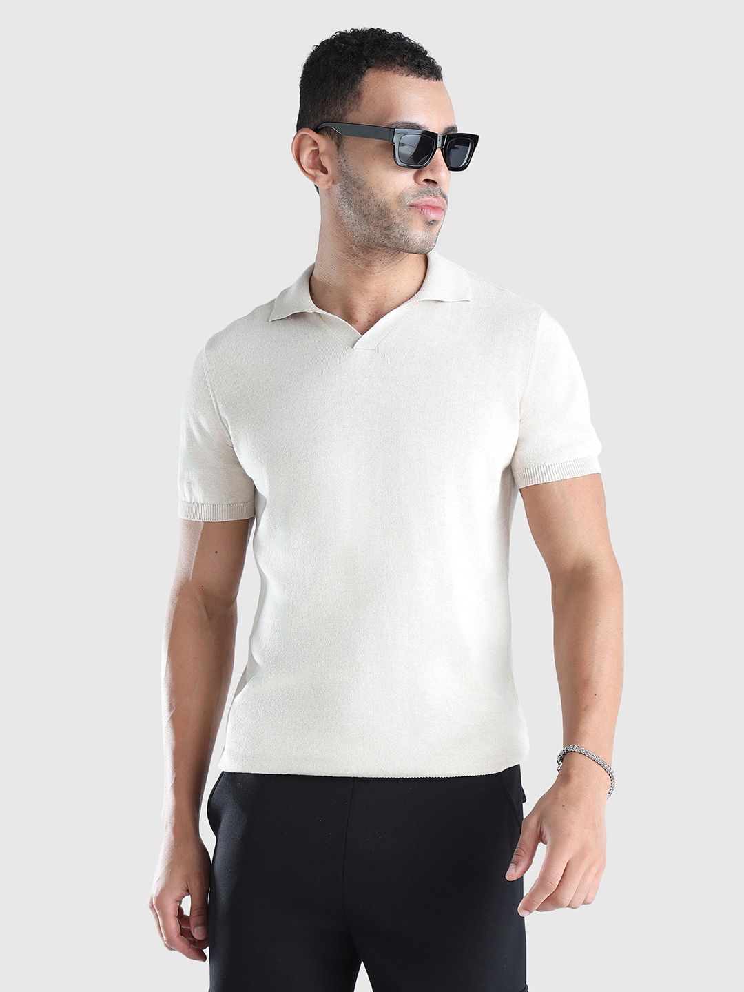 Men Solid Polo Collar Pure Cotton T-shirt