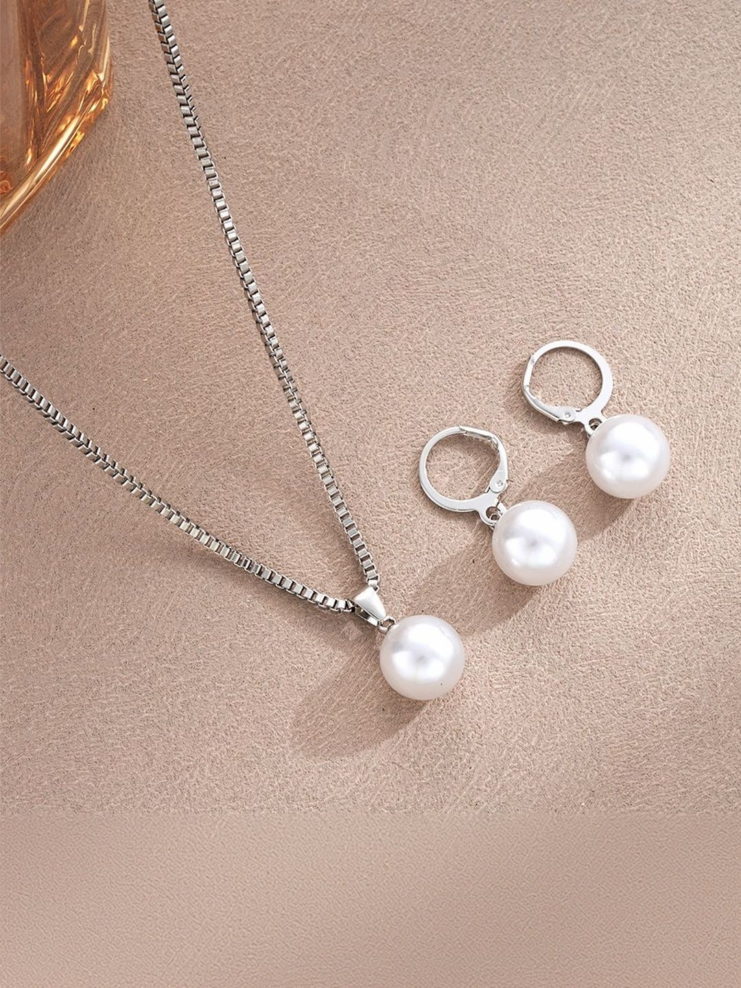 Silver-Plated Beaded Studded Jewellery Set
