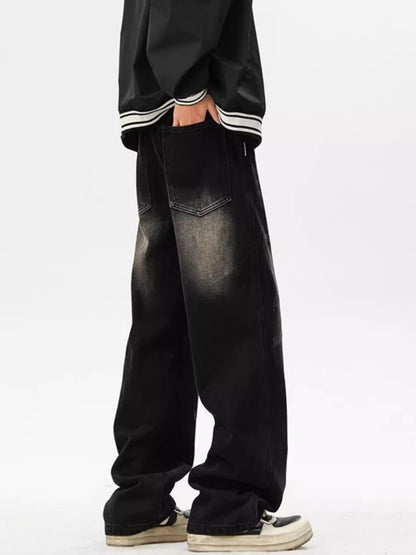 Men Wide Leg Mid-Rise Dark Fade Jeans