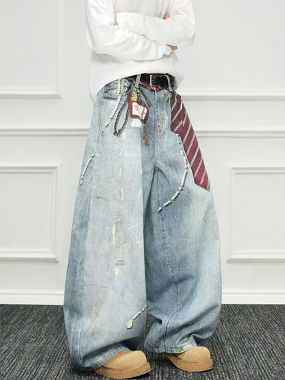 Men Wide Leg Mid-Rise Light Fade Printed Jeans