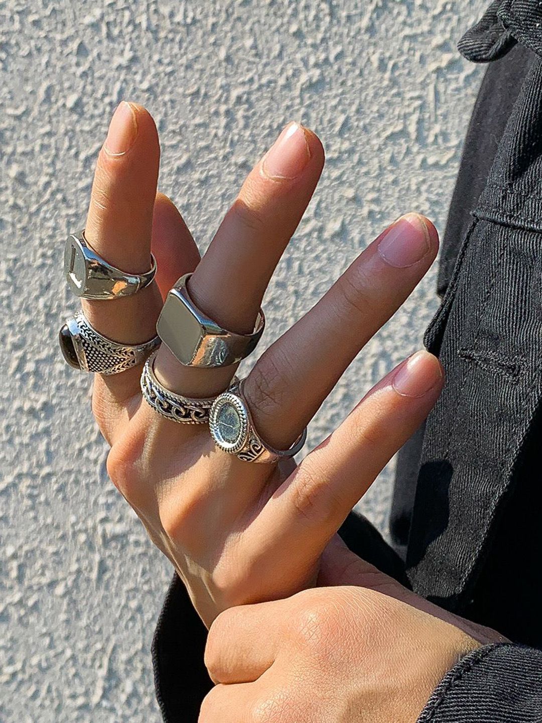 Set Of 5 Silver-Plated Finger Ring
