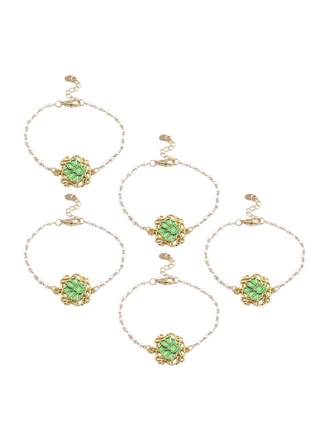 SALTY Serenity Lotus Charm Set Of 5 Artificial Beads Beaded Wraparound Bracelets