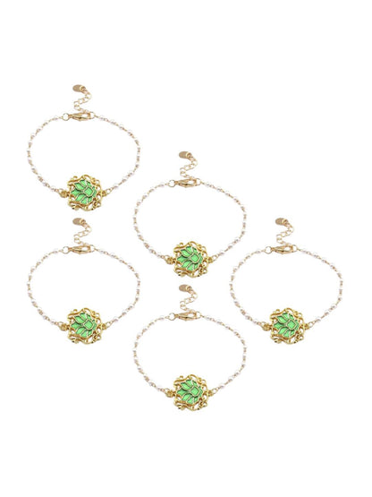 SALTY Serenity Lotus Charm Set Of 5 Artificial Beads Beaded Wraparound Bracelets