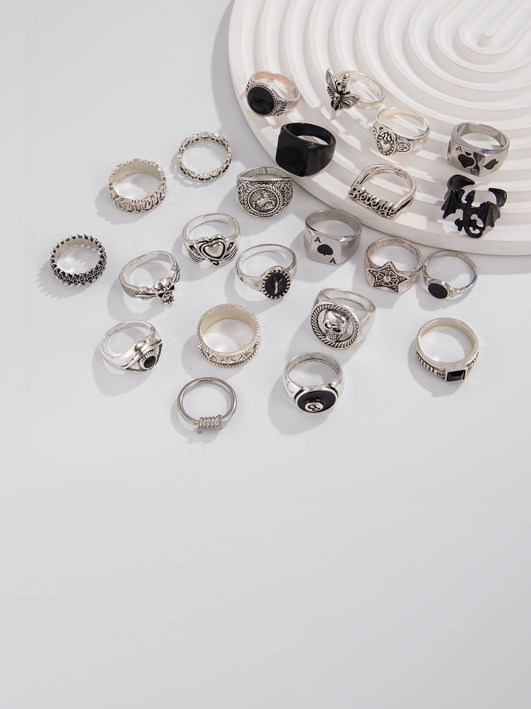 Men Set Of 24 Silver-Plated Stone-Studded Finger Ring