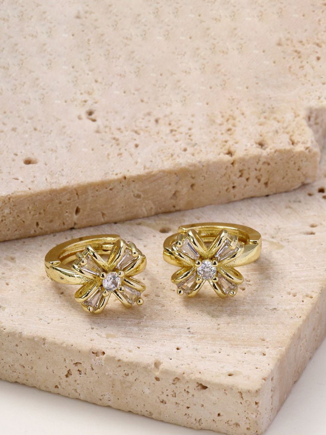 SALTY Gold-Plated Contemporary Artificial Stone Studded Studs Earrings