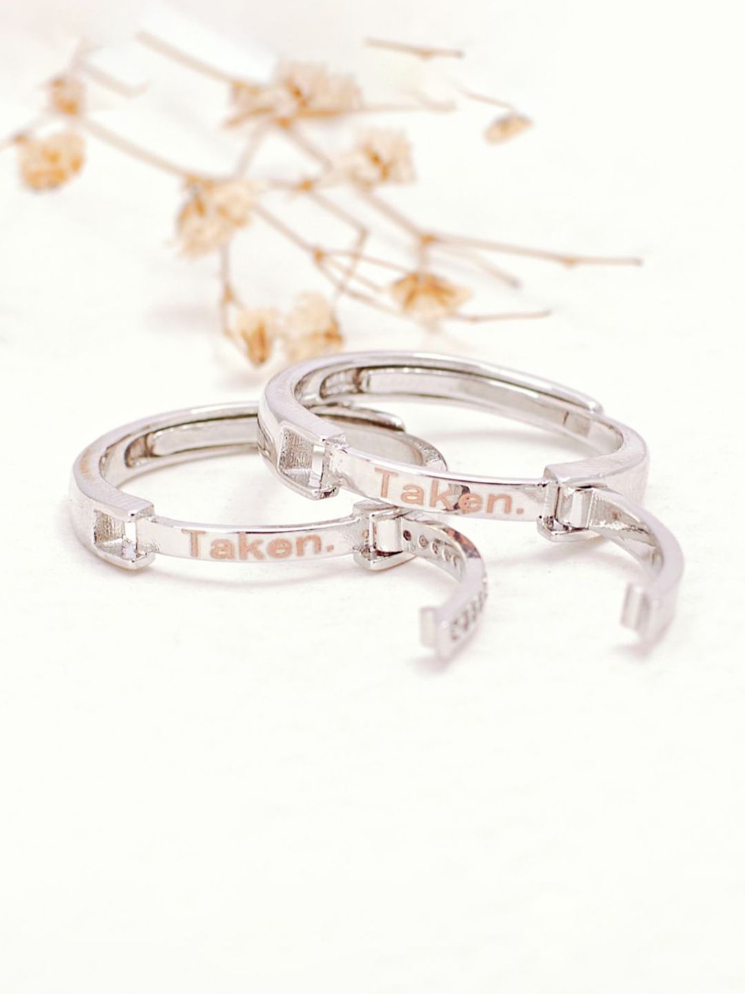 SALTY Set Of 2 Taken Coded Couple Stylish Adjustable Finger Ring
