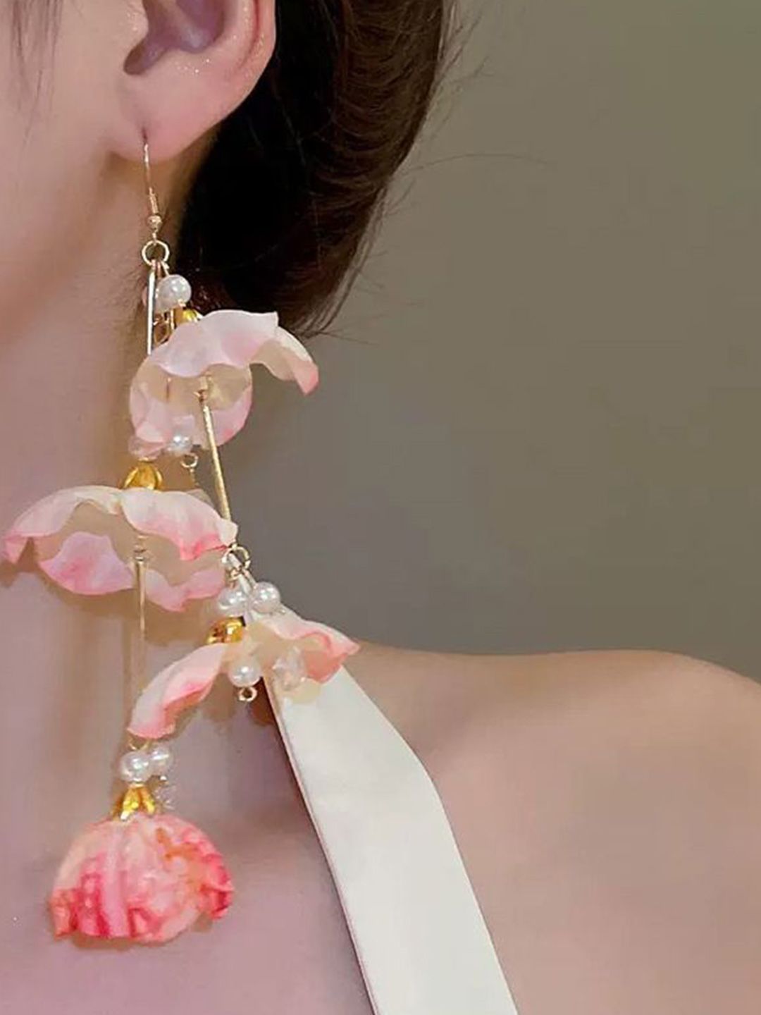 Gold Plated Pearls beaded Contemporary Drop Earrings