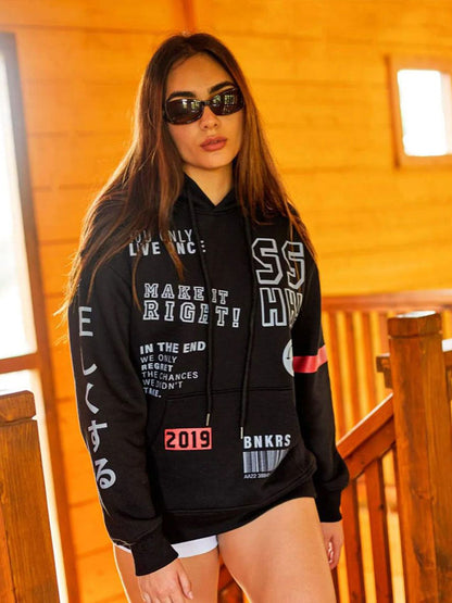 Women Printed Hooded Sweatshirt
