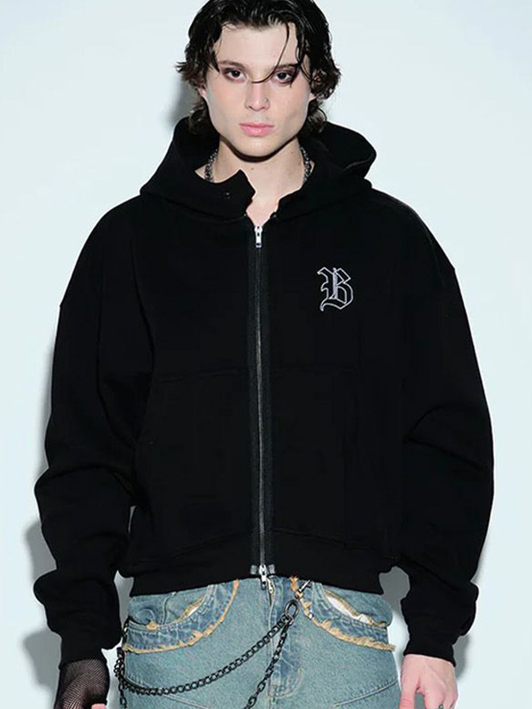 Men Shadow Sigil Zip Hooded Pullover Sweatshirt