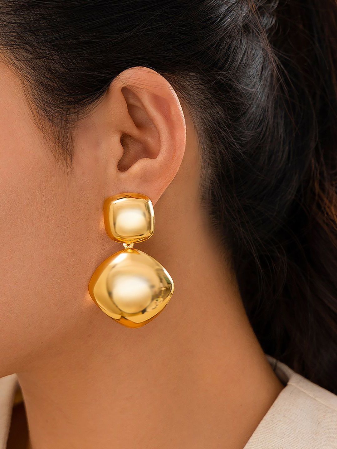 Gold-Plated Geometric Drop Earrings