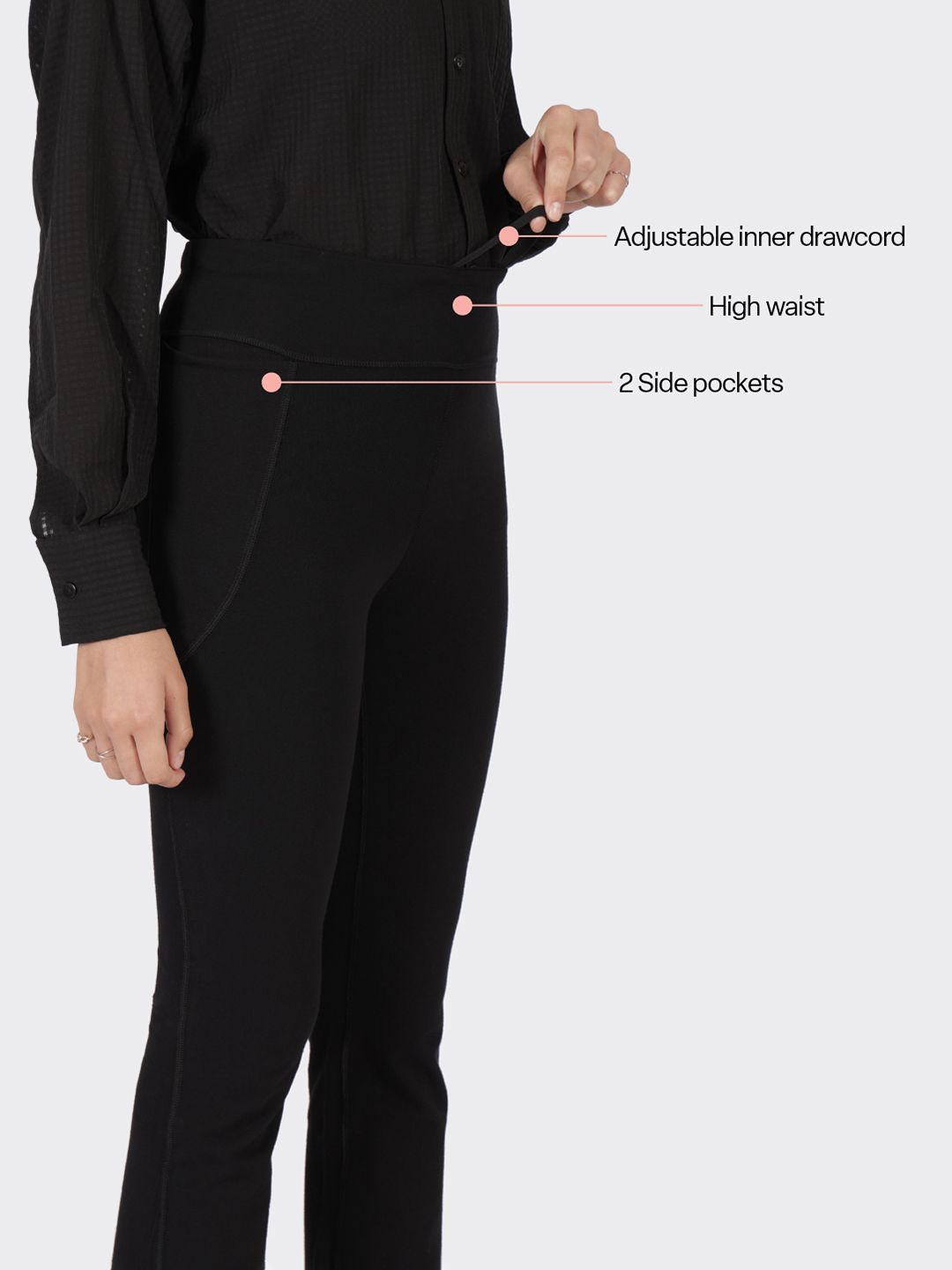 Women Black Tall High Waisted Cotton Flare Pants with Pockets