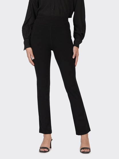 Women Black Tall High Waisted Cotton Flare Pants with Pockets