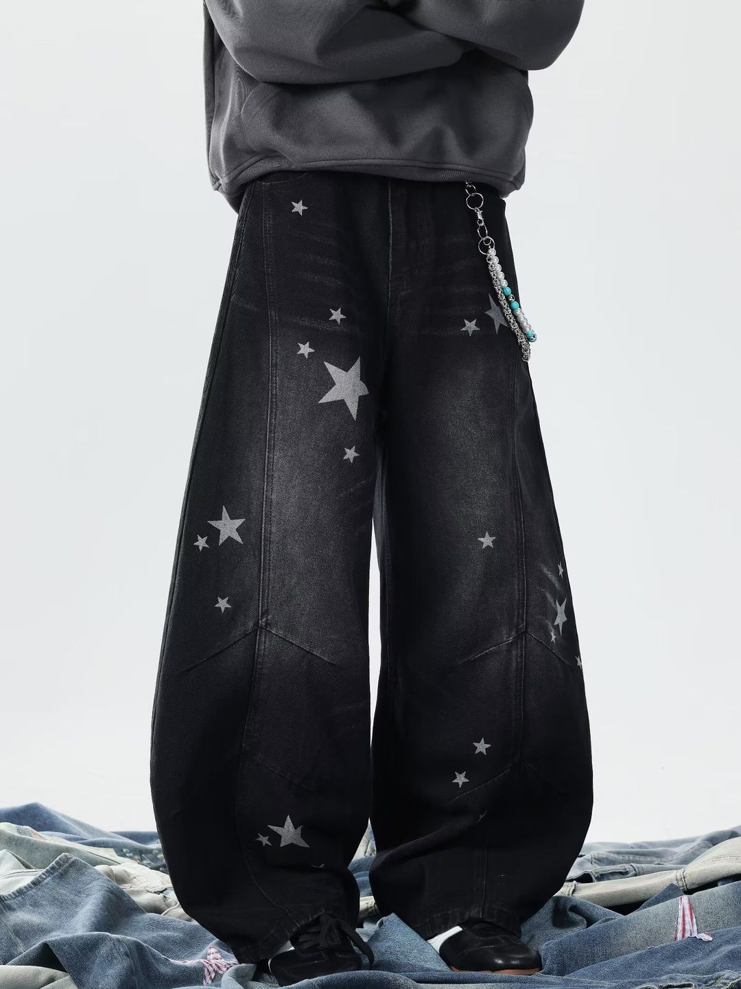 Men Wide Leg Mid-Rise Light Fade Printed Jeans