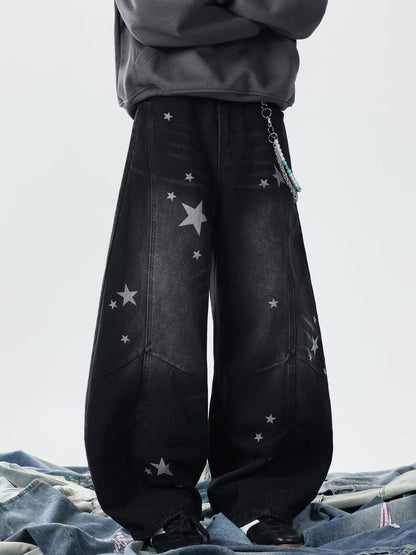 Men Wide Leg Mid-Rise Light Fade Printed Jeans