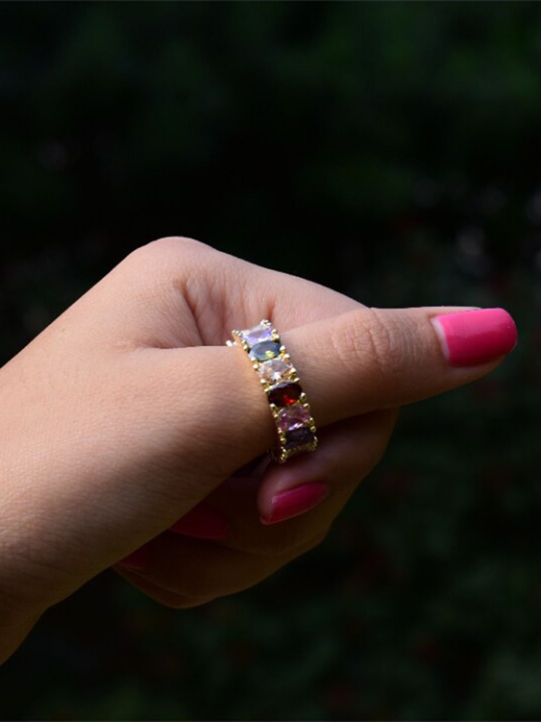 SALTY Crystals Studded Criss-Cross Tennis Finger Ring