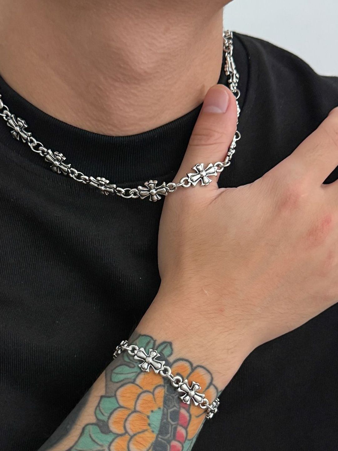 Men Handcrafted Silver-Plated Charm Bracelet