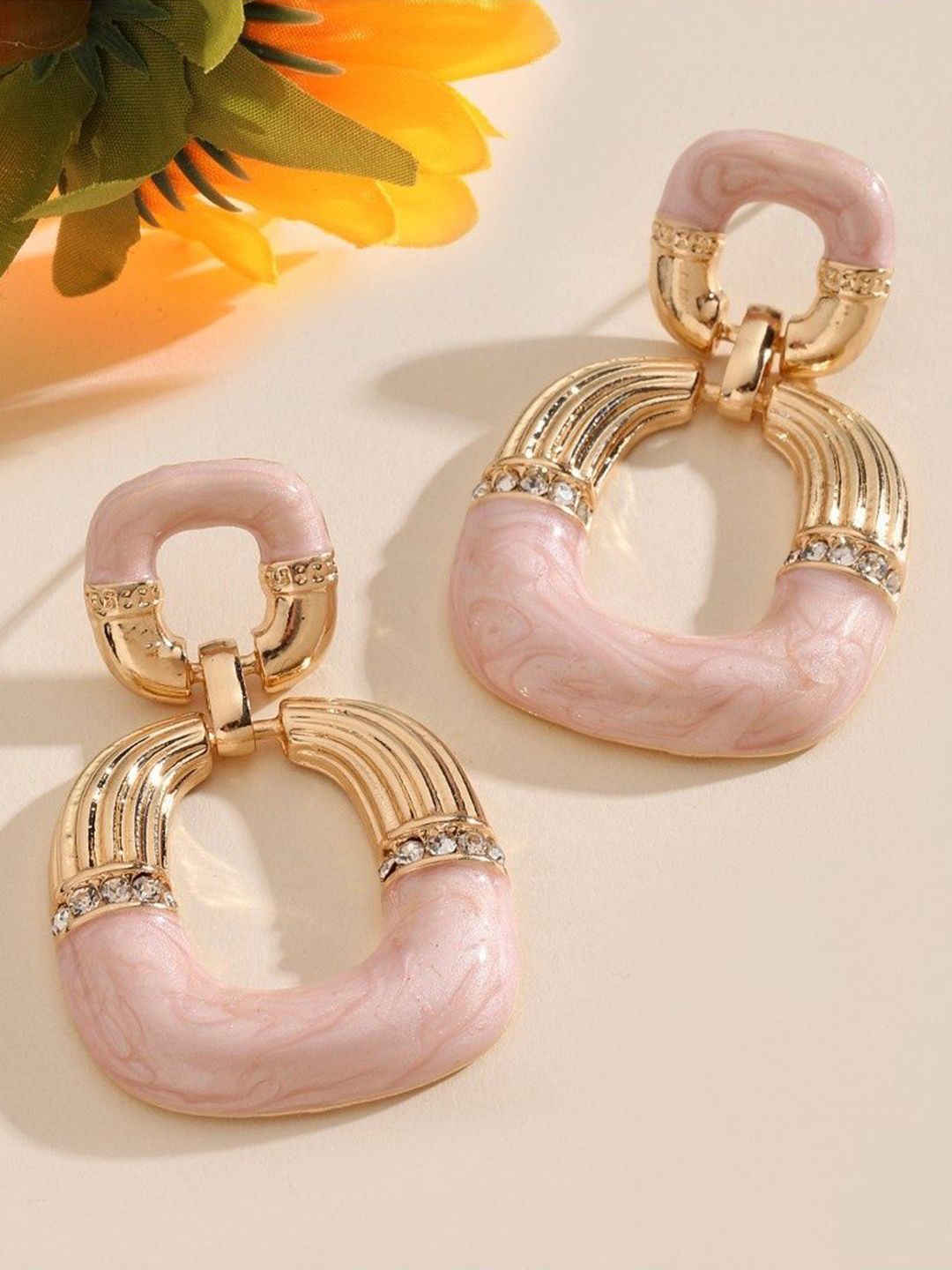 SALTY Stone Studded Square Shaped Drop Earrings