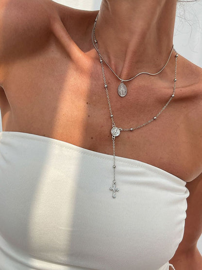 Set Of 2 Silver-Plated Artificial Beaded Minimal Chains