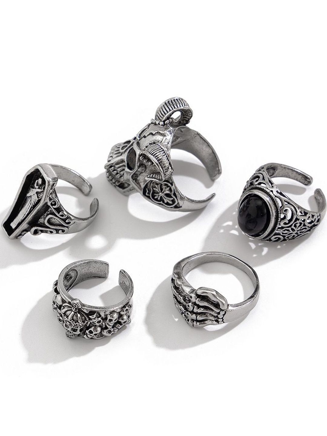 Men Set Of 5 Silver-Plated Finger Ring