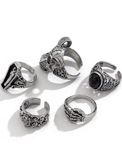 Men Set Of 5 Silver-Plated Finger Ring