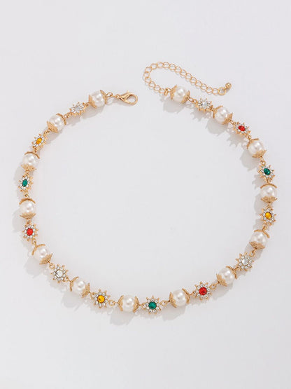 Gold-Plated Artificial Stones Studded & Pearls Beaded Necklace
